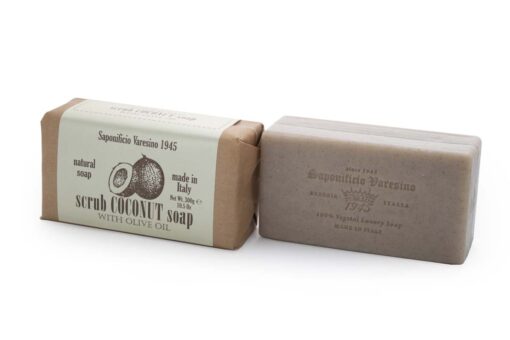 coconut and olive oil 300 grams scrub soap with grounded coconut shells - made in italy by Saponificio Varesino